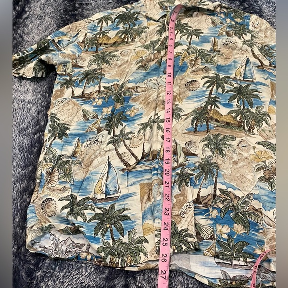 Island Shores Men’s Medium Beige Hawaiian Print Button Front Short Sleeve Shirt - Picture 7 of 7